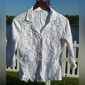 White Lace Button-Up Blouse
